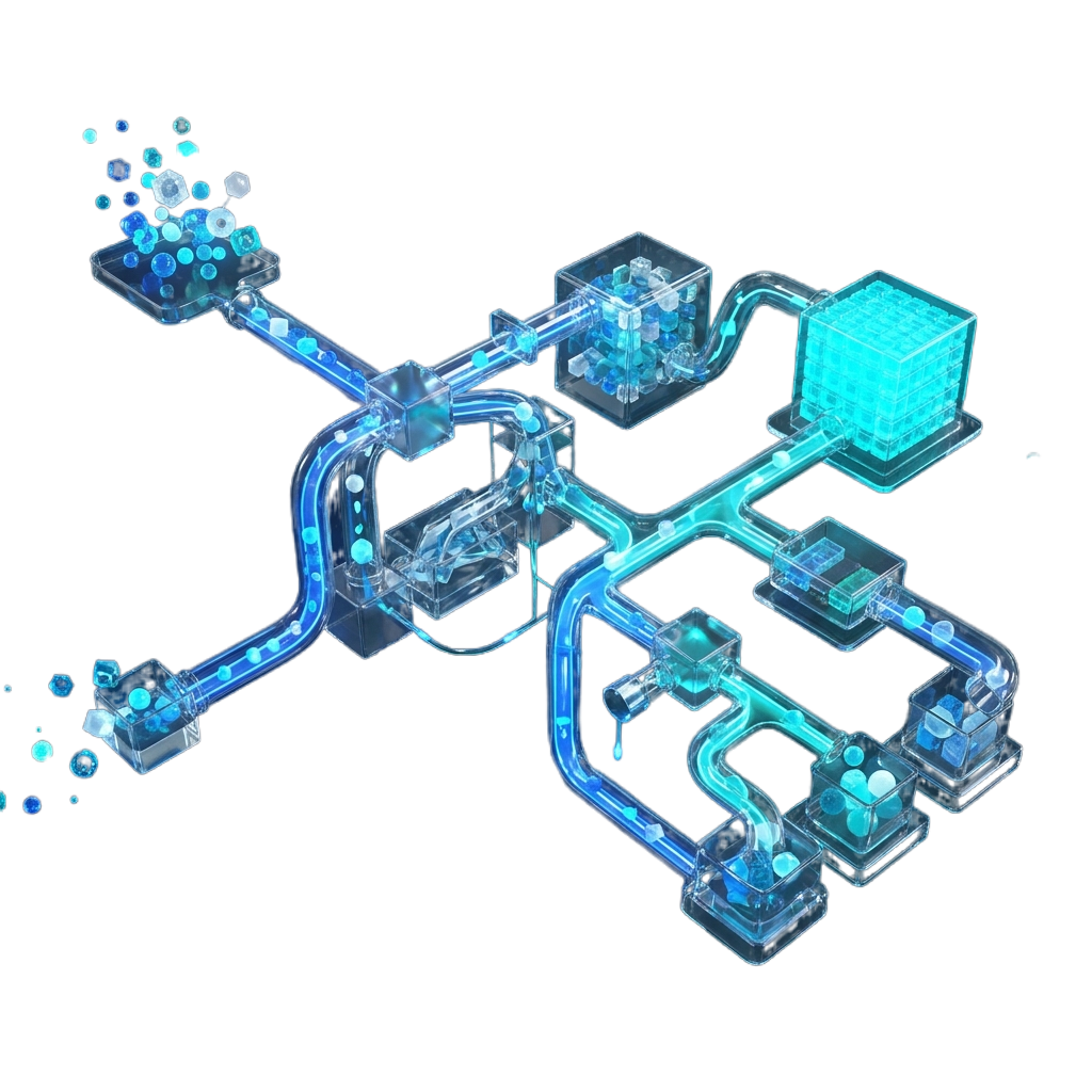 Transparent 3D routing visual representing CRM record validation and enrichment