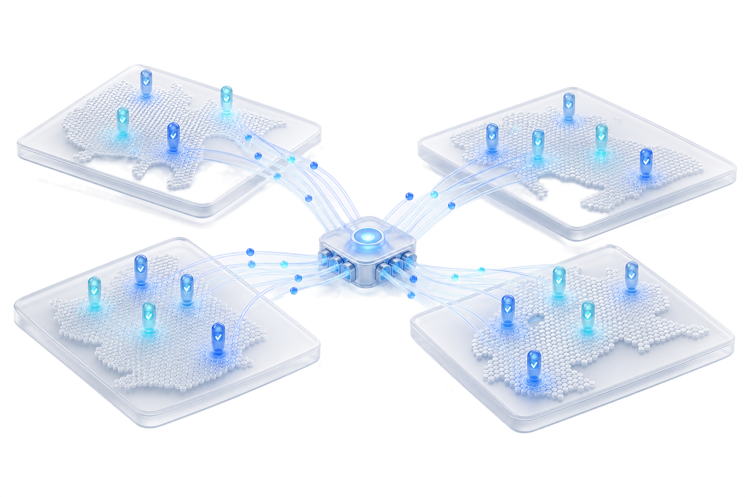 Four regional audience tiles routing verified contacts into one activation hub