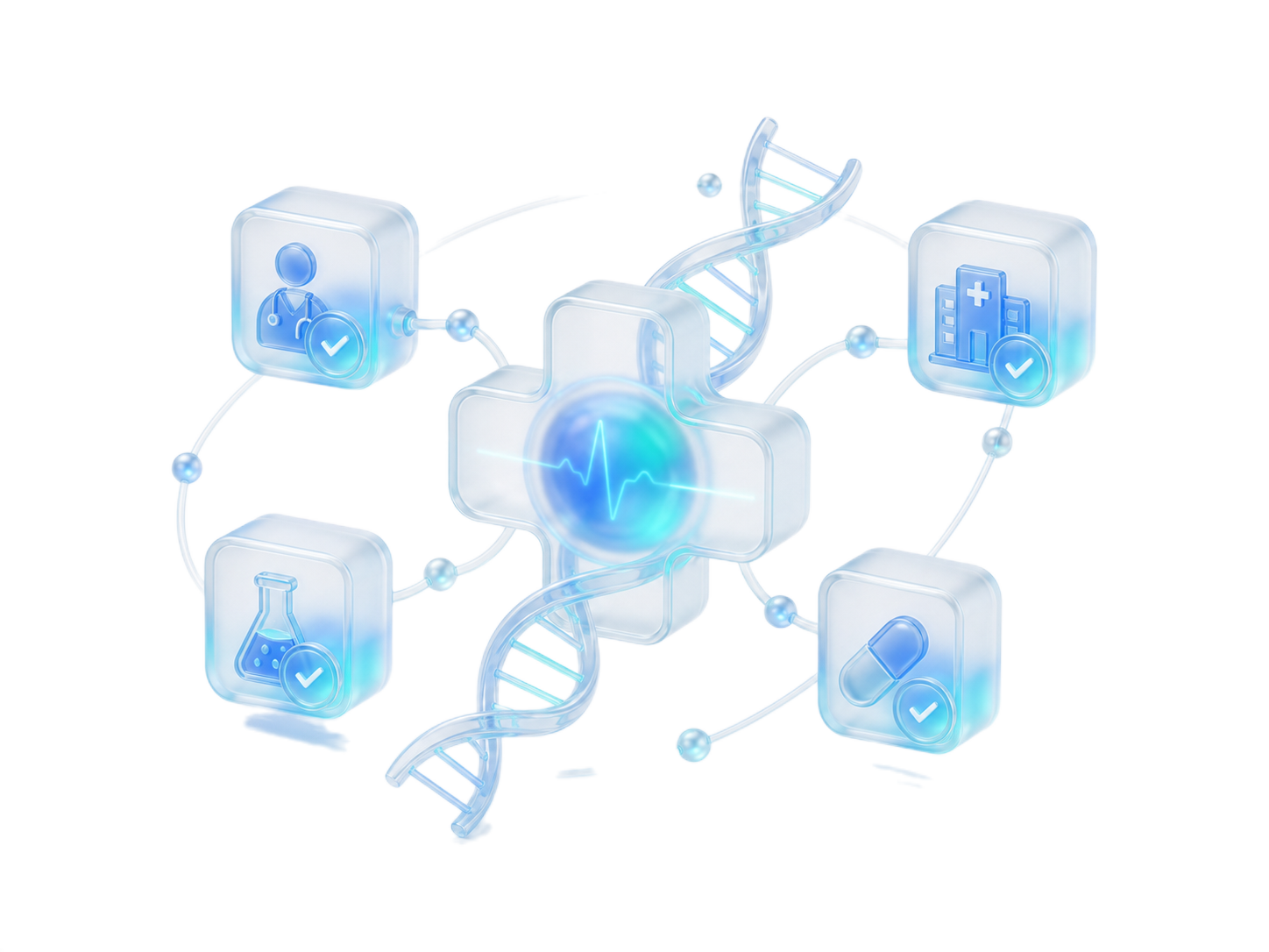 Glass healthcare data network connecting physician, hospital, laboratory, and pharmaceutical audience records