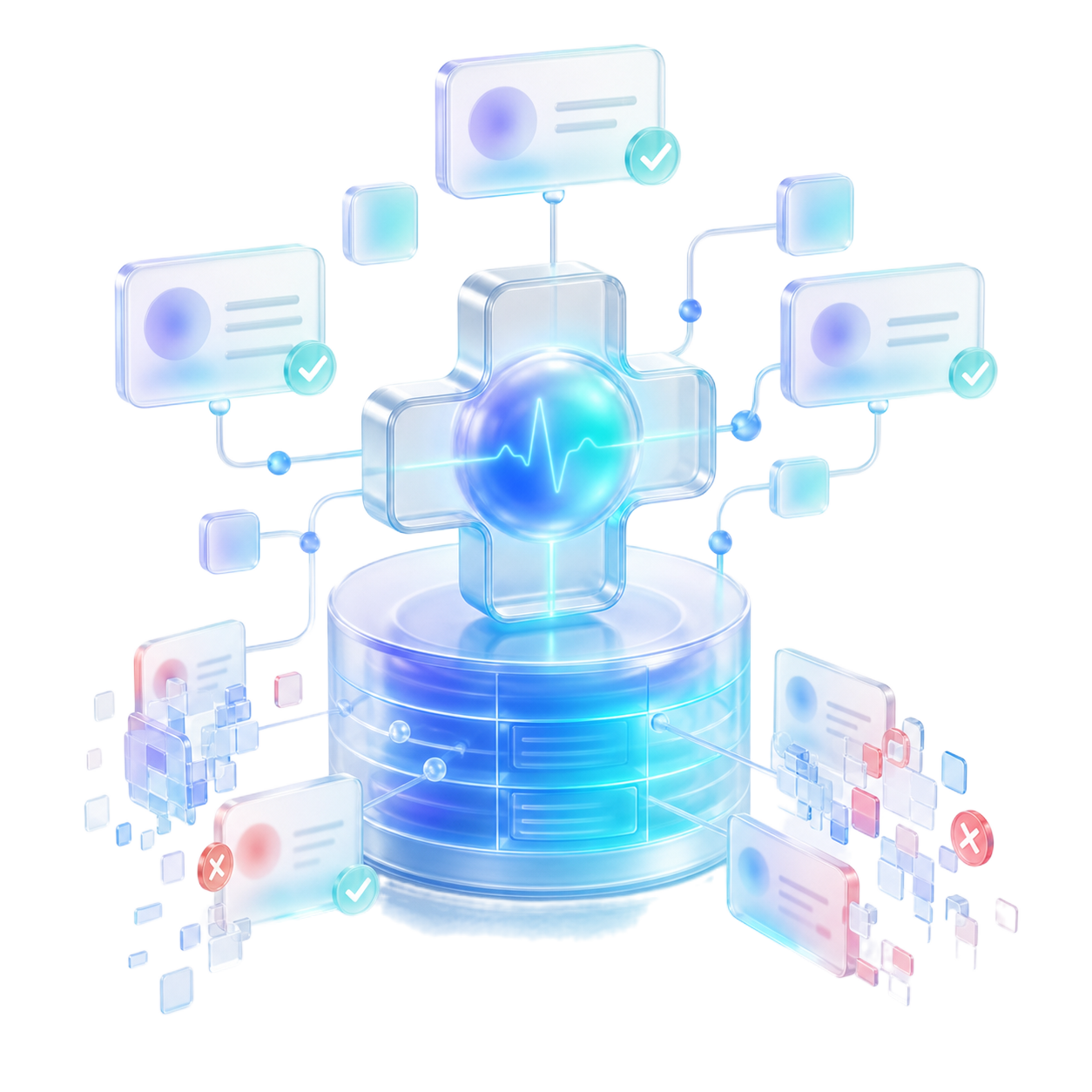 Glass data system with connected record nodes for CRM hygiene